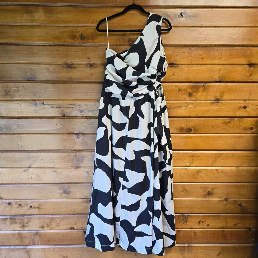 NWOT Abercrombie&Fitch Fiore One Shoulder Maxi CutOut High Slit Dress Pockets L
